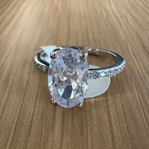 Sterling Silver CZ Oval Stone Ring | Sz 9